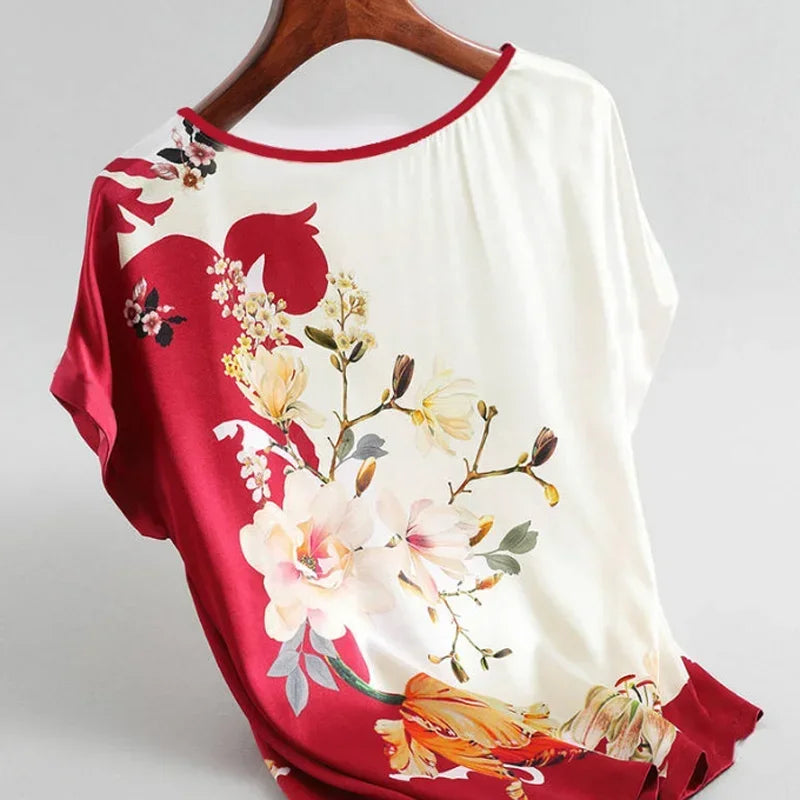 Plus Size Women's Silk Satin Print Blouse (FREE SHIPPING)
