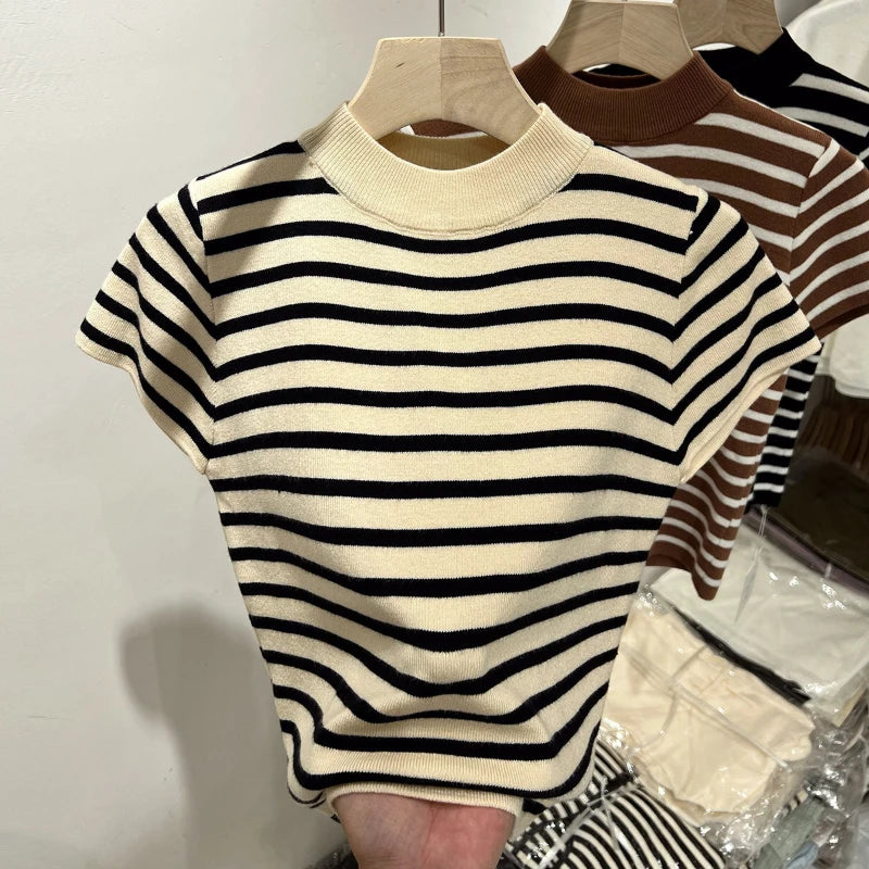 Half Turtleneck Pullover Striped Sweater (FREE SHIPPING)