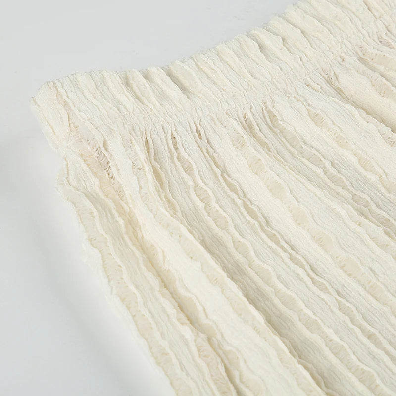 SUCHCUTE Holiday Fabric Texture Beach Knitted Pants Chic White Casual Pants  Y2k Aesthetic Summer Straight Trousers Beachwear