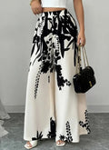 Women Black Ink Floral Print Wide Leg Pants