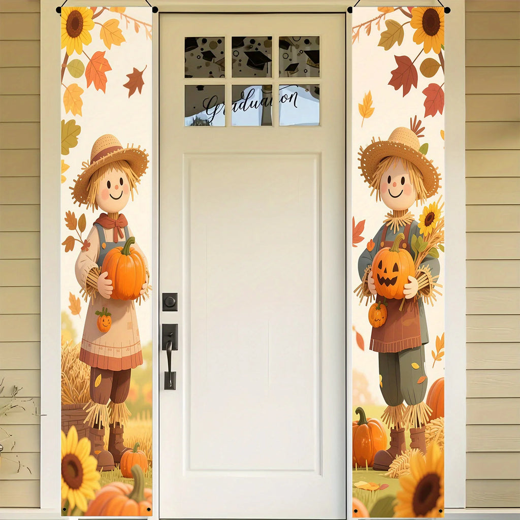 Fall Thanksgiving Banner Pumpkin Scarecrow Outdoor Wall Hanging