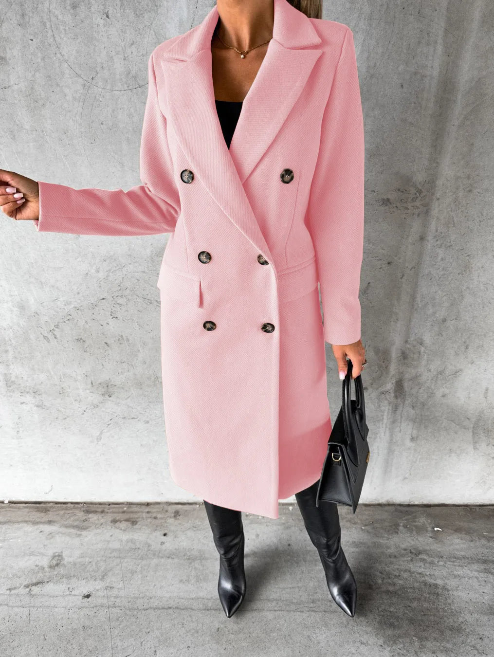 Women Wool Coats Long Jacket Double Breasted Turn Down Collar Woolen Overcoat Autumn Winter Vintage Office Lady Outerwear