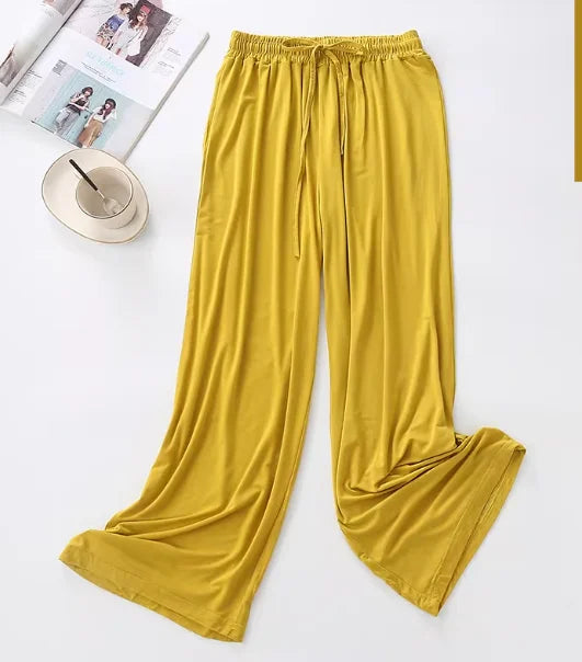 Women's soft ice silk wide leg pants High waist loose comfortable straight leg casual pants suitable for outdoor black pants