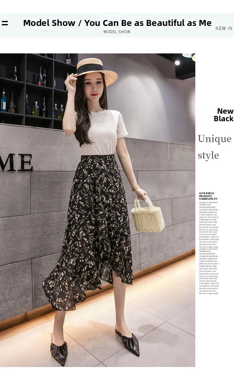 Summer Beach Skirt for Women Floral Print Gown
