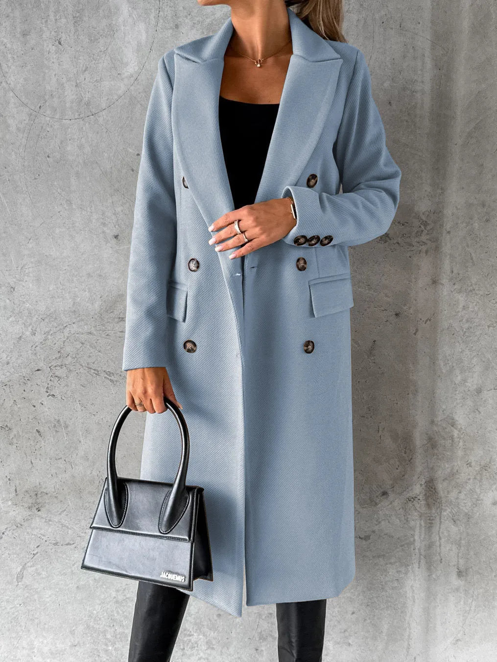 Women Wool Coats Long Jacket Double Breasted Turn Down Collar Woolen Overcoat Autumn Winter Vintage Office Lady Outerwear