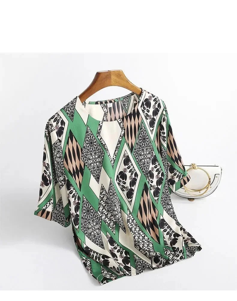 Plus Size Women's Silk Satin Print Blouse (FREE SHIPPING)