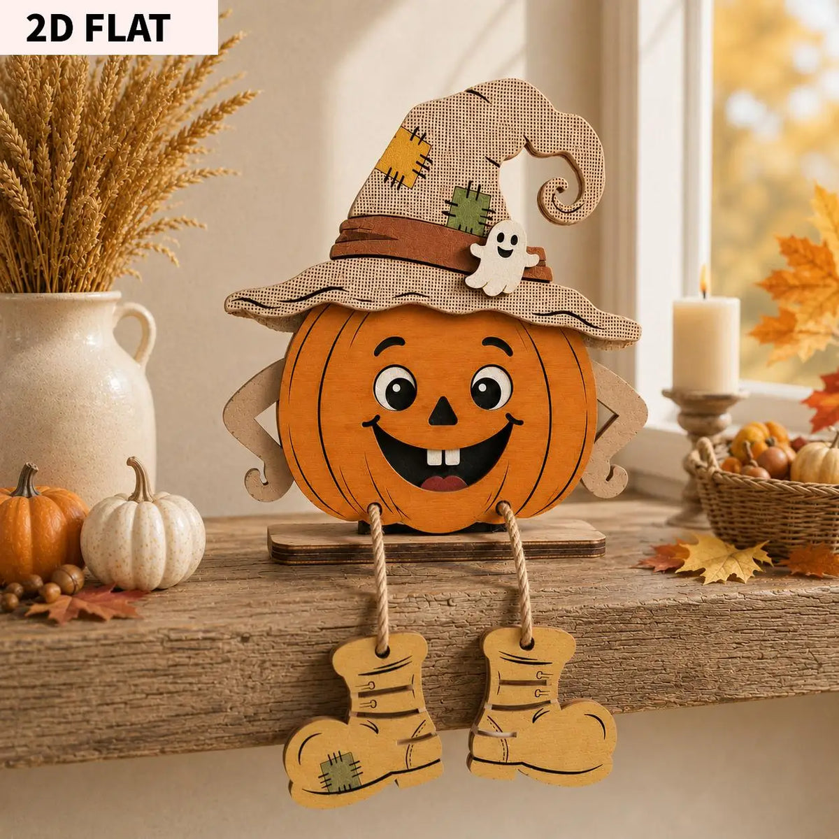 2D Flat, Halloween Decor Autumn Wooden Decorative Plaques
