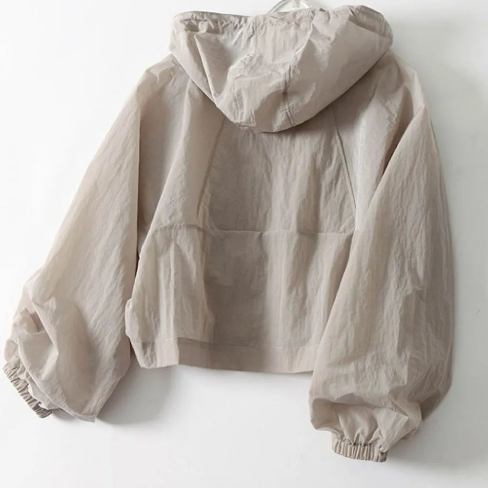 Solid Color Thin Sunscreen Clothing Anti UV Sun-Protective Leisure Hooded Outwear Quick Dry Loose Windbreaker Summer