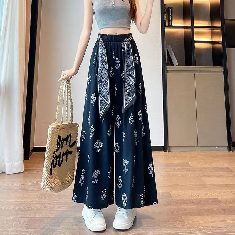 Women's Retro Comfortable Pants Printed Thin Office Lady Fashion New Arrival Trendy Breathable