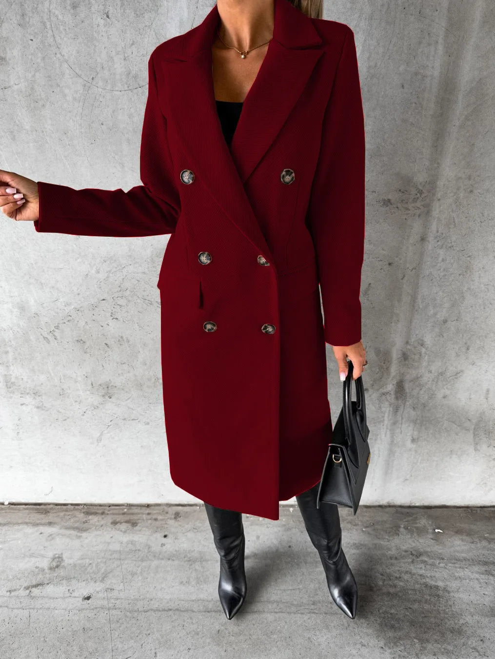 Women Wool Coats Long Jacket Double Breasted Turn Down Collar Woolen Overcoat Autumn Winter Vintage Office Lady Outerwear