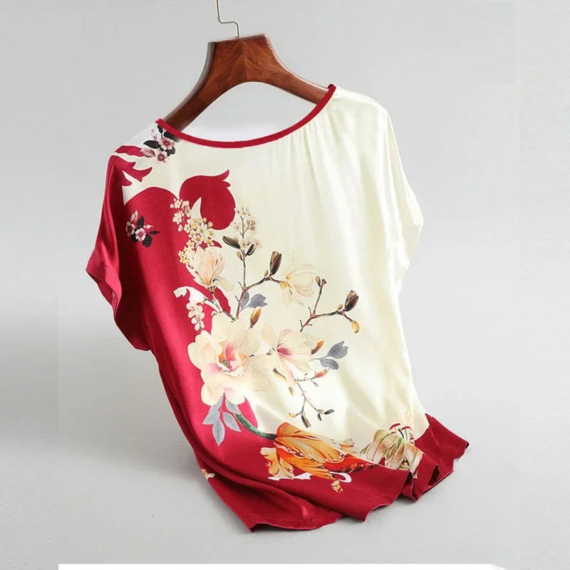 Plus Size Women's Silk Satin Print Blouse (FREE SHIPPING)