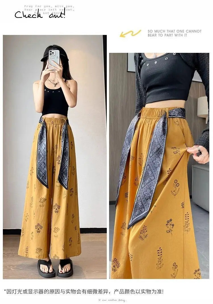 Women's Retro Comfortable Pants Printed Thin Office Lady Fashion New Arrival Trendy Breathable