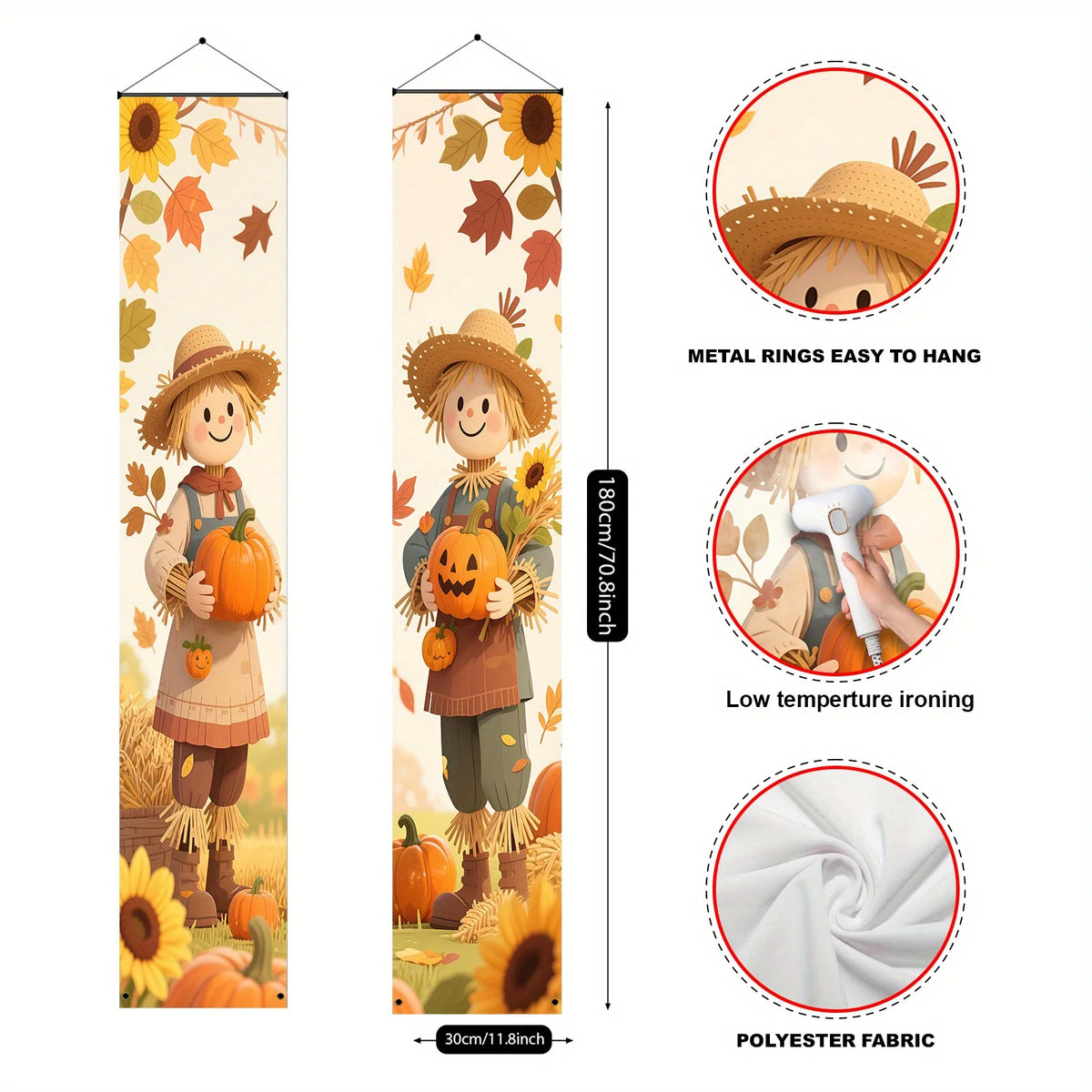 Fall Thanksgiving Banner Pumpkin Scarecrow Outdoor Wall Hanging