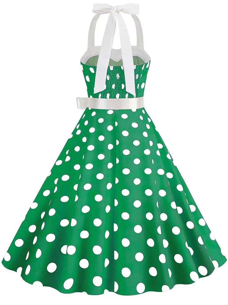 Women's Vintage Polka Dot Party Dress with Belt – 50s/60s Retro Charm
