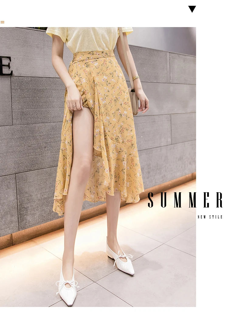 Summer Beach Skirt for Women Floral Print Gown