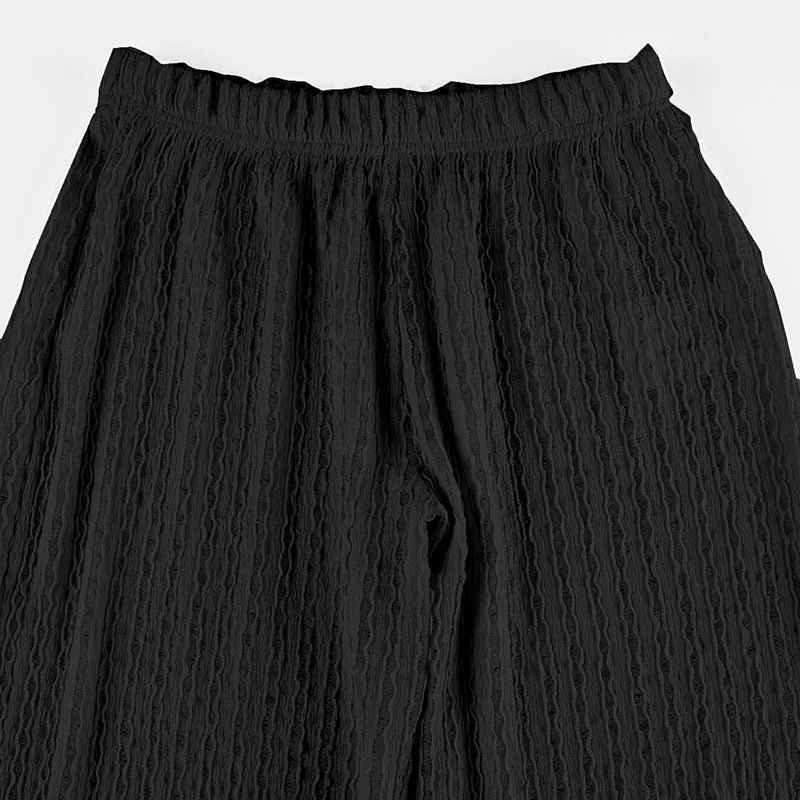 SUCHCUTE Holiday Fabric Texture Beach Knitted Pants Chic White Casual Pants  Y2k Aesthetic Summer Straight Trousers Beachwear