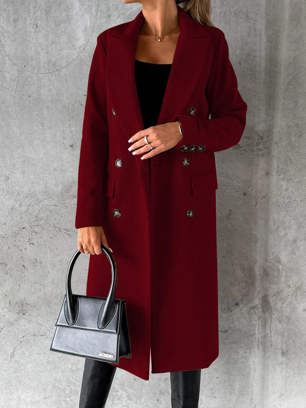 Women Wool Coats Long Jacket Double Breasted Turn Down Collar Woolen Overcoat Autumn Winter Vintage Office Lady Outerwear