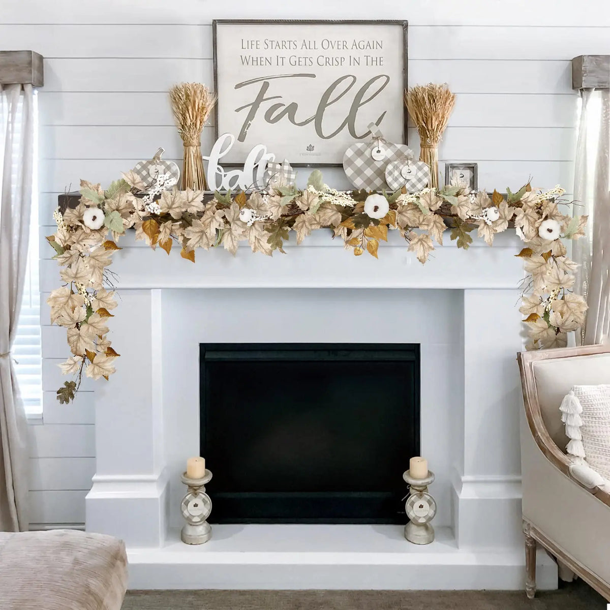 1.75m Maple Leaf Pumpkin Berry garland - Thanksgiving Harvest decoration