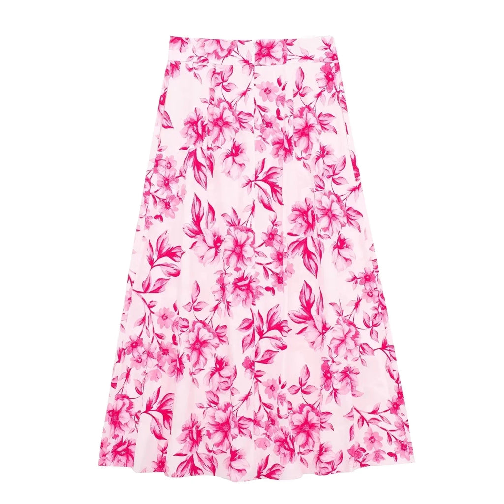 Sweet Pink Floral Print, Pleated Skirt (FREE SHIPPING)