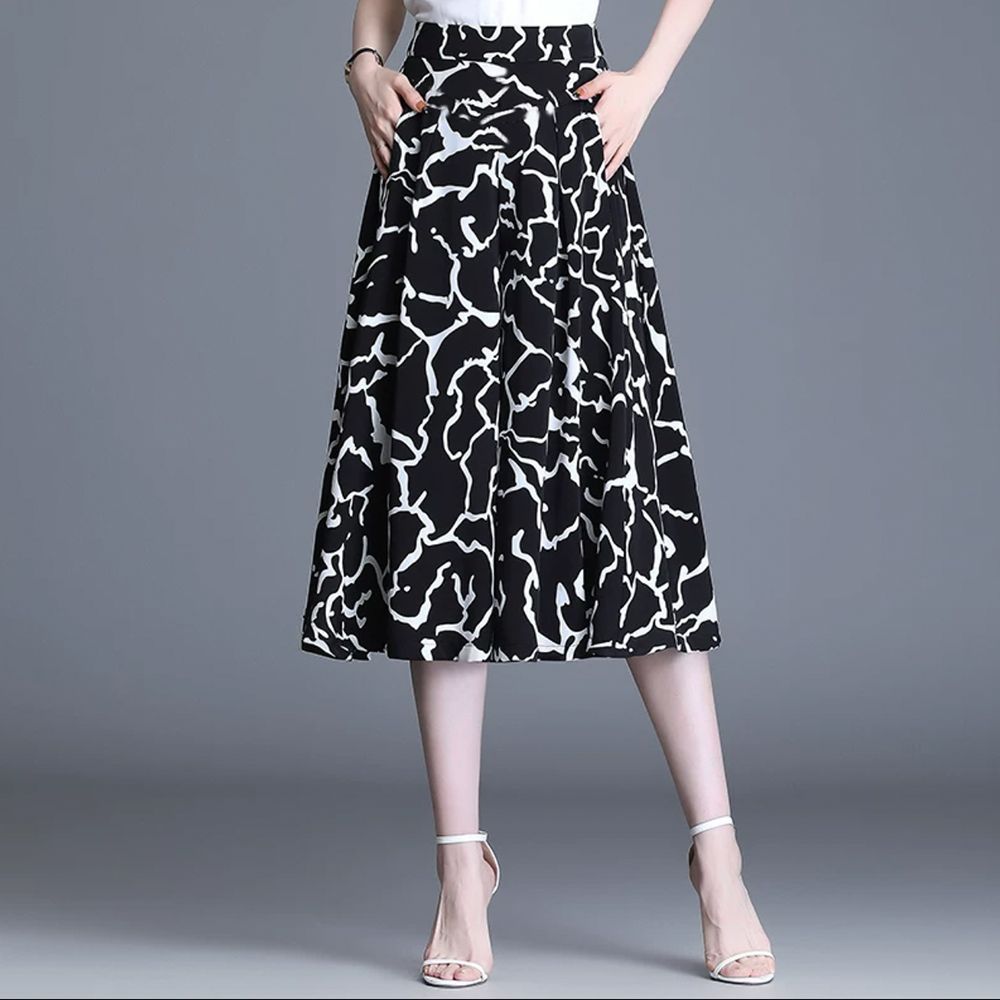 2023 New Summer Fashion Printing High Waist Wide Leg Pants Ladies Office Lady Geometric Elastic Waist Trousers Women Clothing