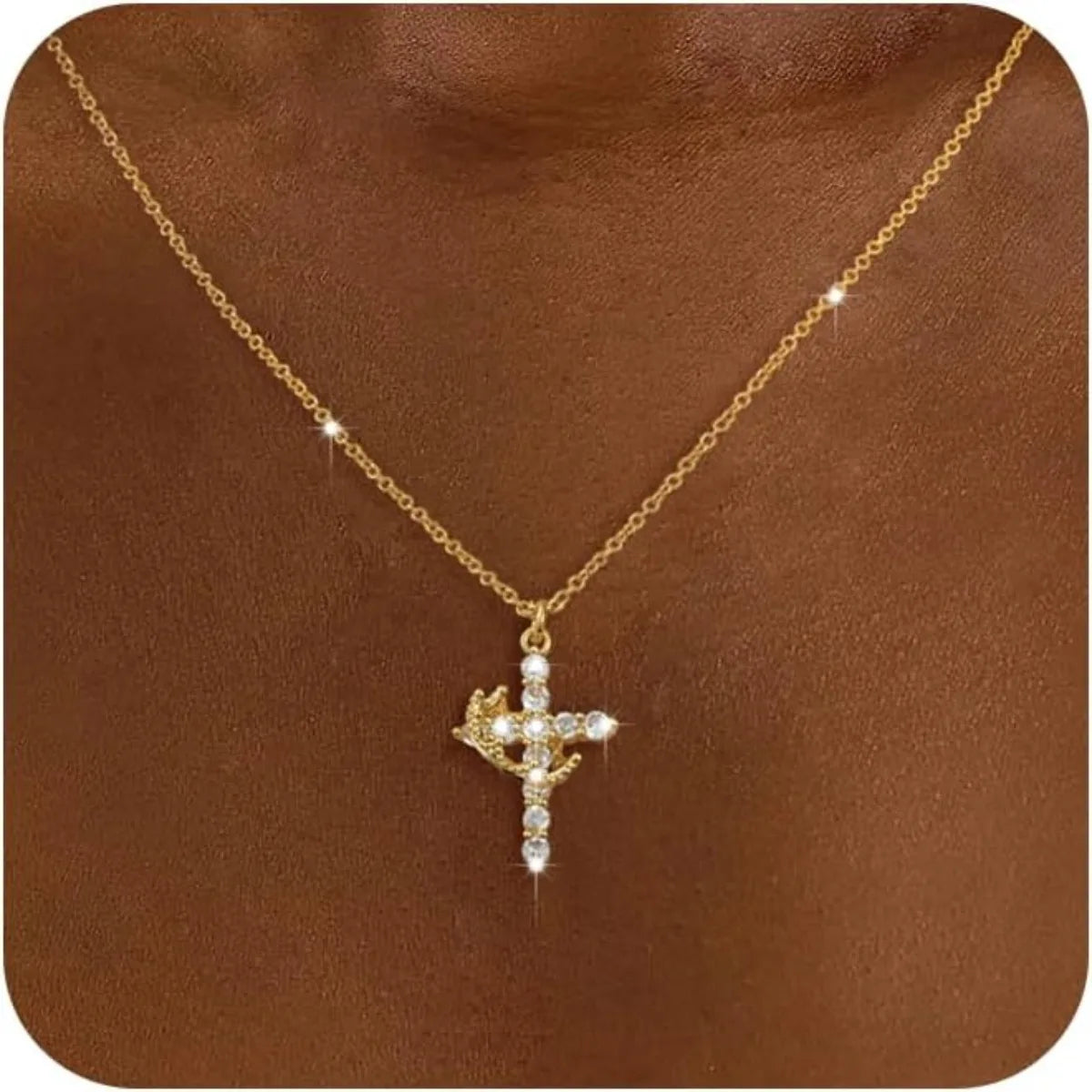 Ladies' Cross Necklace - Exquisite 14k Gold Cubic Zirconia Pendant Necklace