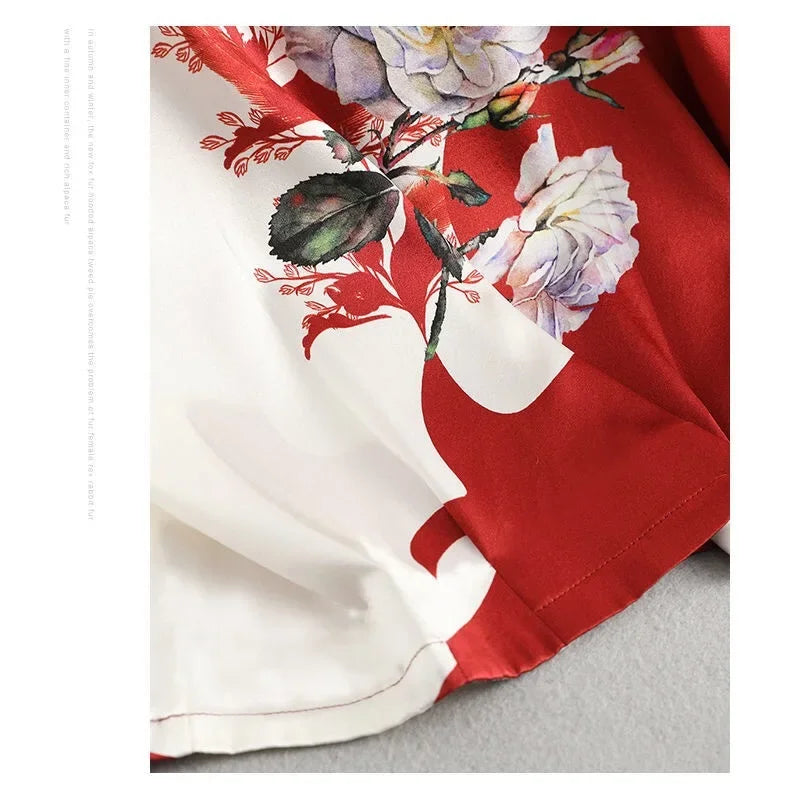 Plus Size Women's Silk Satin Print Blouse (FREE SHIPPING)