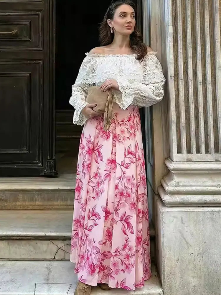 Sweet Pink Floral Print, Pleated Skirt (FREE SHIPPING)