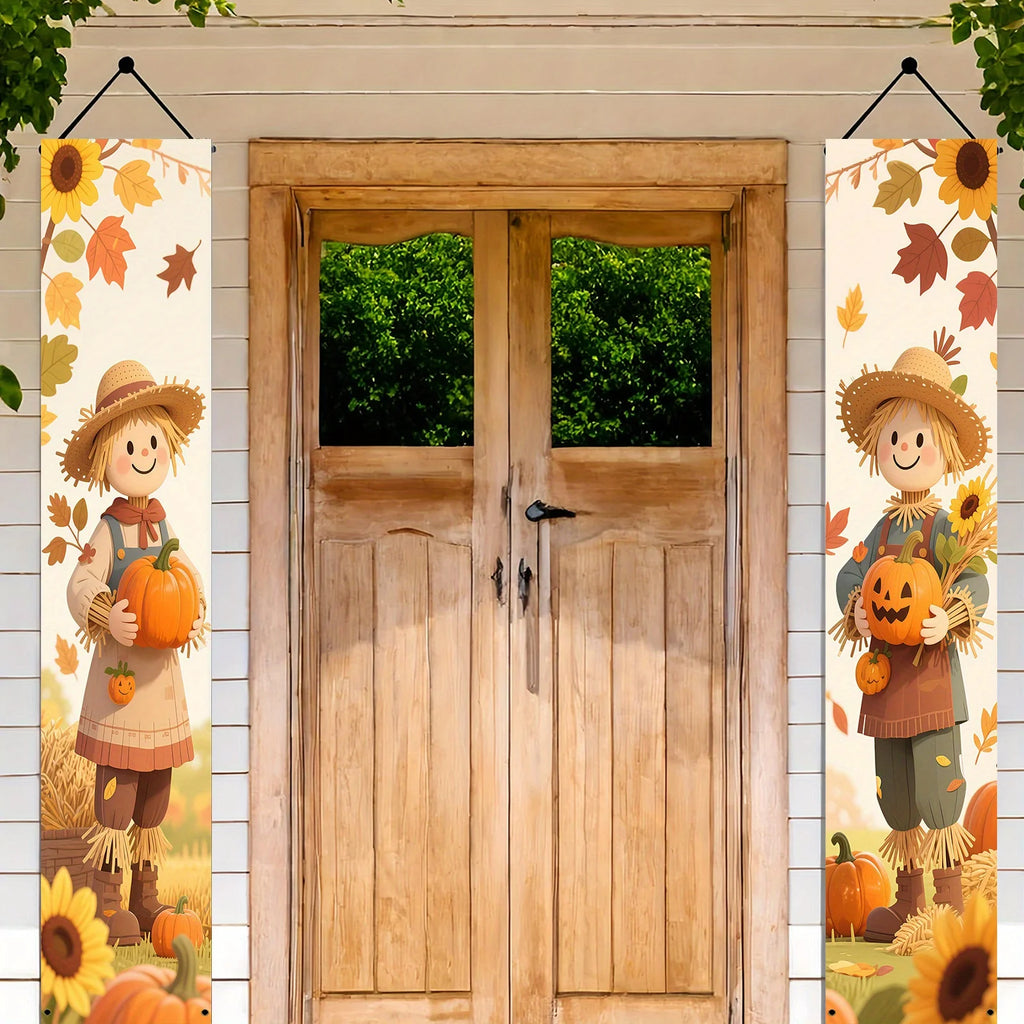 Fall Thanksgiving Banner Pumpkin Scarecrow Outdoor Wall Hanging