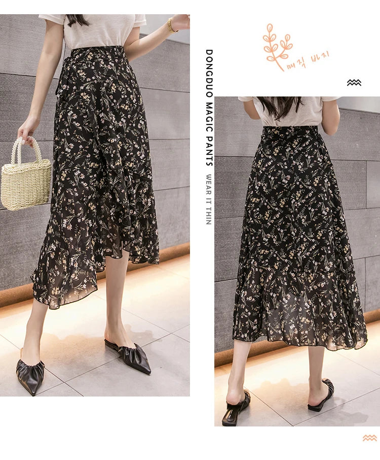 Summer Beach Skirt for Women Floral Print Gown