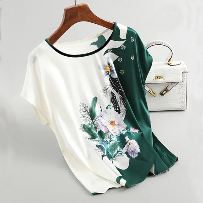 Plus Size Women's Silk Satin Print Blouse (FREE SHIPPING)