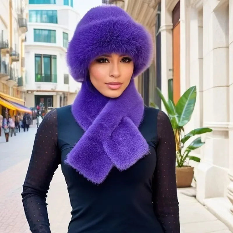 Faux Fur Bucket Hat & Scarf Set – Plush Winter Matching Set for Women