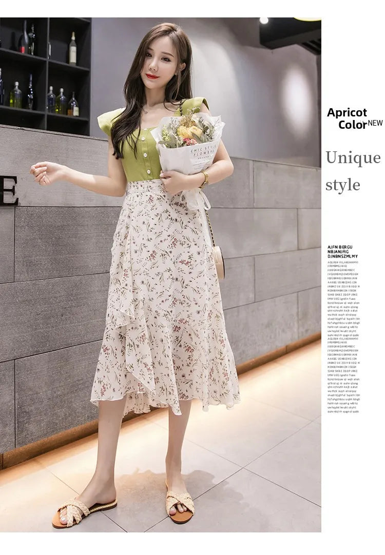 Summer Beach Skirt for Women Floral Print Gown