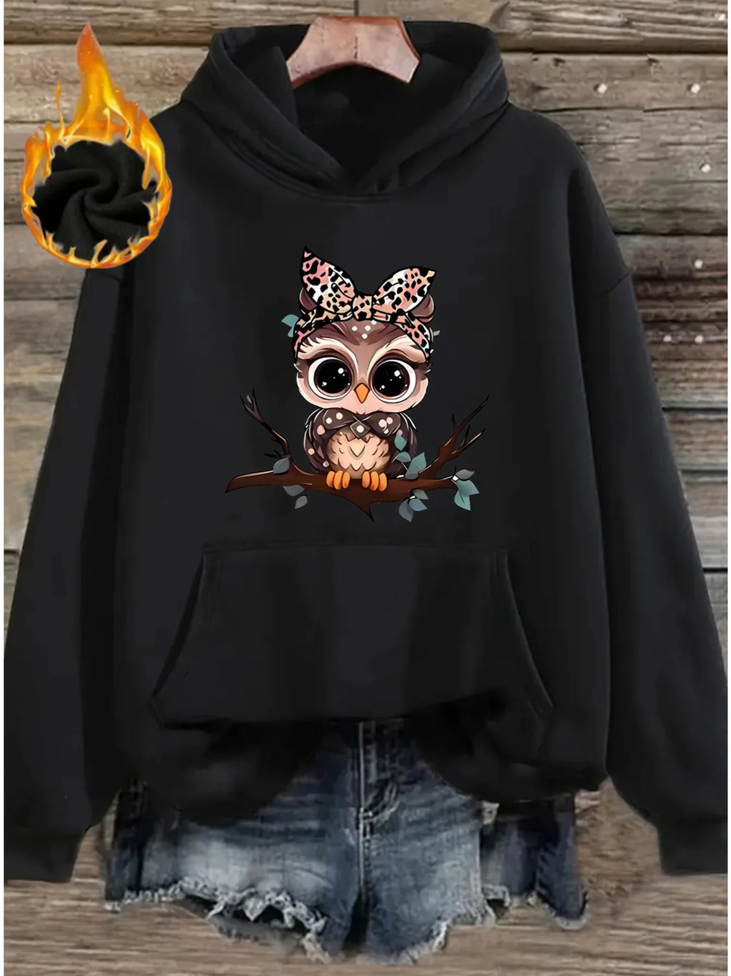 2025 Autumn and Winter Women's Cute Cartoon Owl Hoodie Comfortable Pullover Fashion Autumn and Winter Casual Sweatshirt Pattern