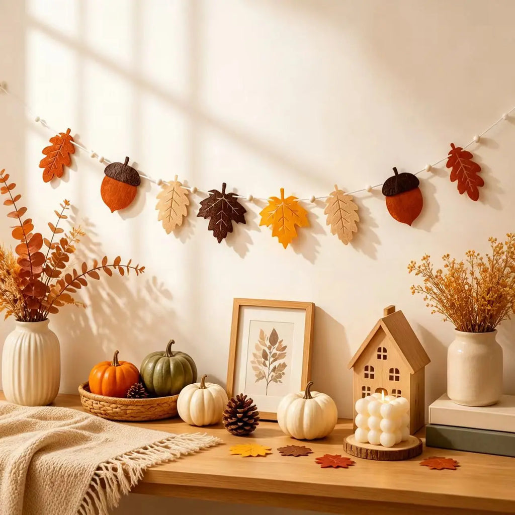 Felt Fall Garland Autumn Leaf Acorn Banner, Thanksgiving Decorations