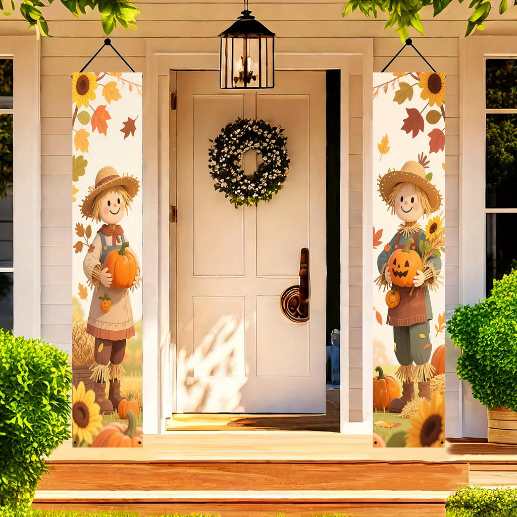 Fall Thanksgiving Banner Pumpkin Scarecrow Outdoor Wall Hanging