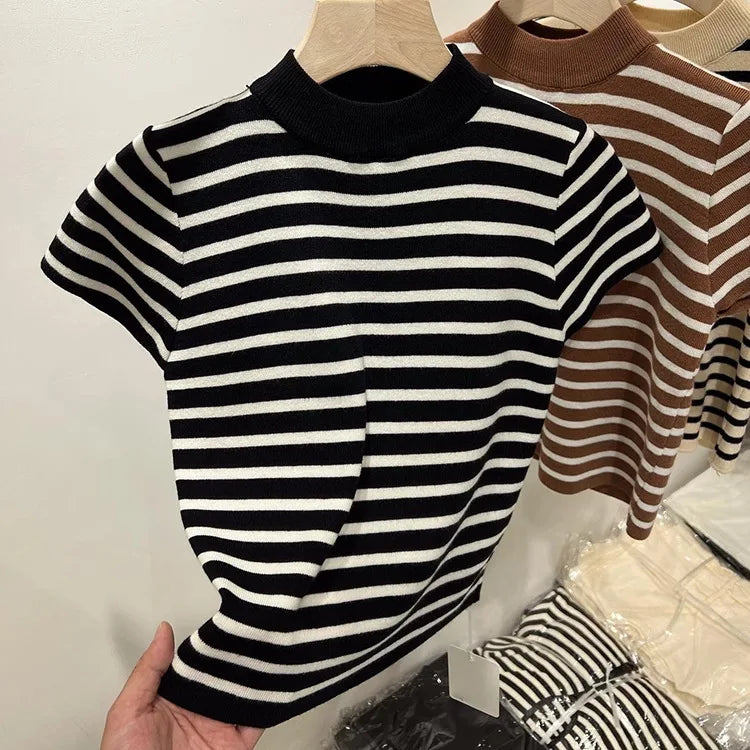 Half Turtleneck Pullover Striped Sweater (FREE SHIPPING)