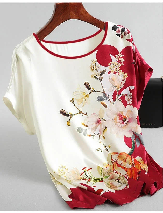 Plus Size Women's Silk Satin Print Blouse (FREE SHIPPING)