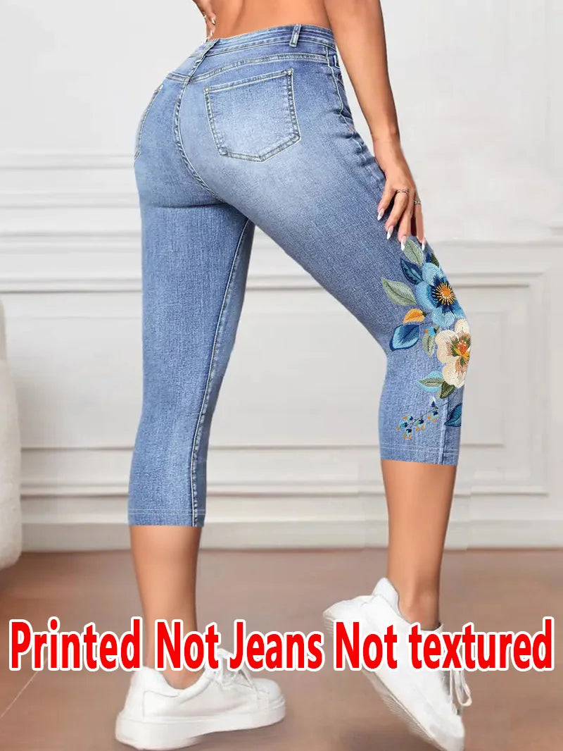 8233 [Printed Pants - Not Denim Fabric] Printed Legging - Not Denim Fabric, Not Textured, New Women's Capri Leggings,