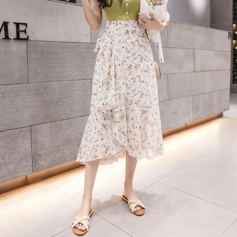 Summer Beach Skirt for Women Floral Print Gown