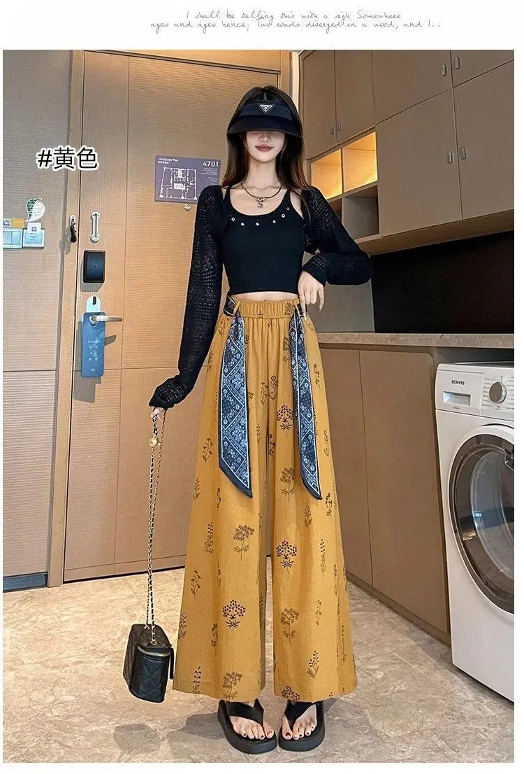 Women's Retro Comfortable Pants Printed Thin Office Lady Fashion New Arrival Trendy Breathable