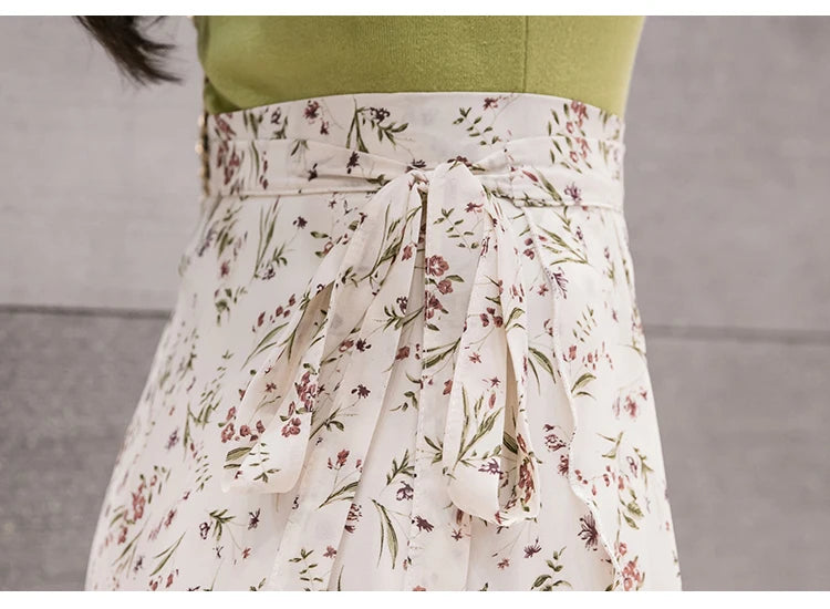 Summer Beach Skirt for Women Floral Print Gown