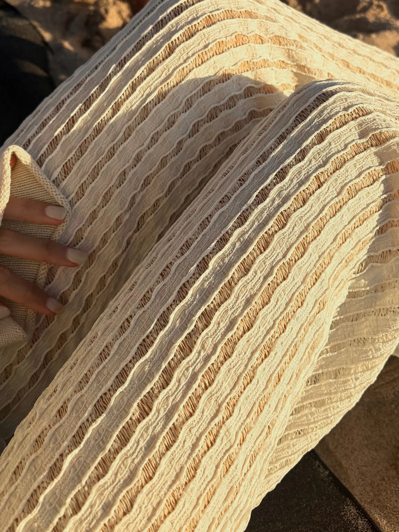 SUCHCUTE Holiday Fabric Texture Beach Knitted Pants Chic White Casual Pants  Y2k Aesthetic Summer Straight Trousers Beachwear