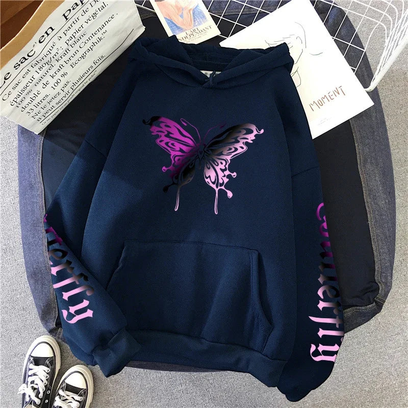 Women's Butterfly Print Hoodie – Soft, Cozy & Whimsical Graphic Sweatshirt