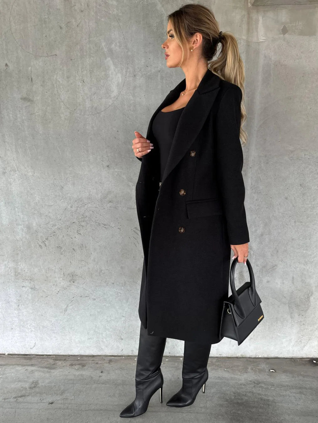 Women Wool Coats Long Jacket Double Breasted Turn Down Collar Woolen Overcoat Autumn Winter Vintage Office Lady Outerwear
