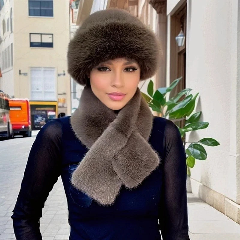 Faux Fur Bucket Hat & Scarf Set – Plush Winter Matching Set for Women