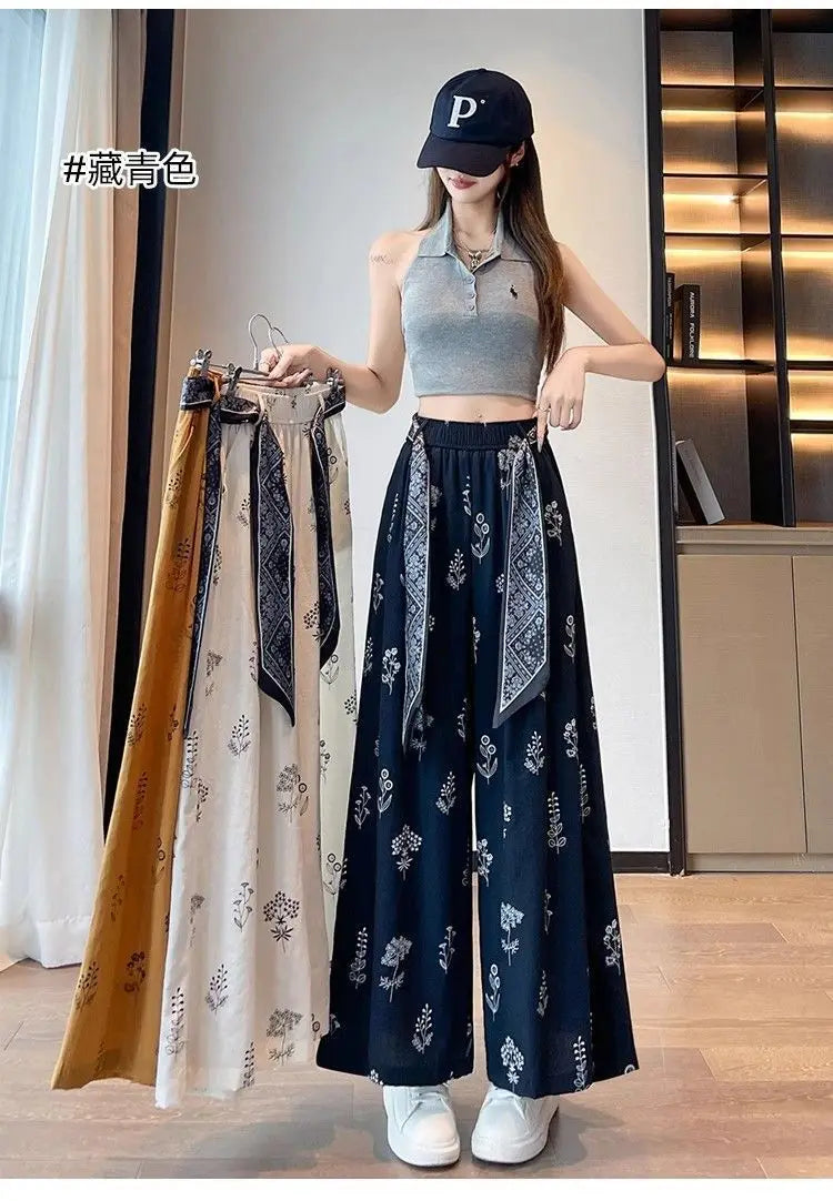 Women's Retro Comfortable Pants Printed Thin Office Lady Fashion New Arrival Trendy Breathable