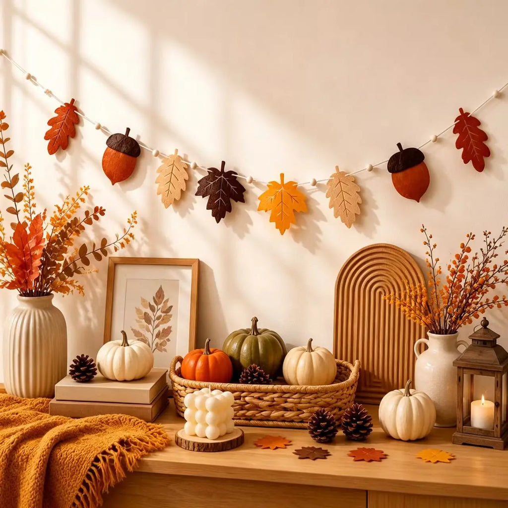 Felt Fall Garland Autumn Leaf Acorn Banner, Thanksgiving Decorations