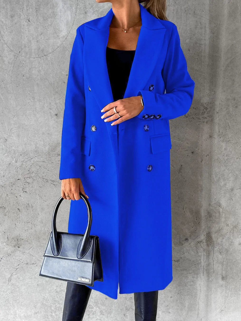 Women Wool Coats Long Jacket Double Breasted Turn Down Collar Woolen Overcoat Autumn Winter Vintage Office Lady Outerwear
