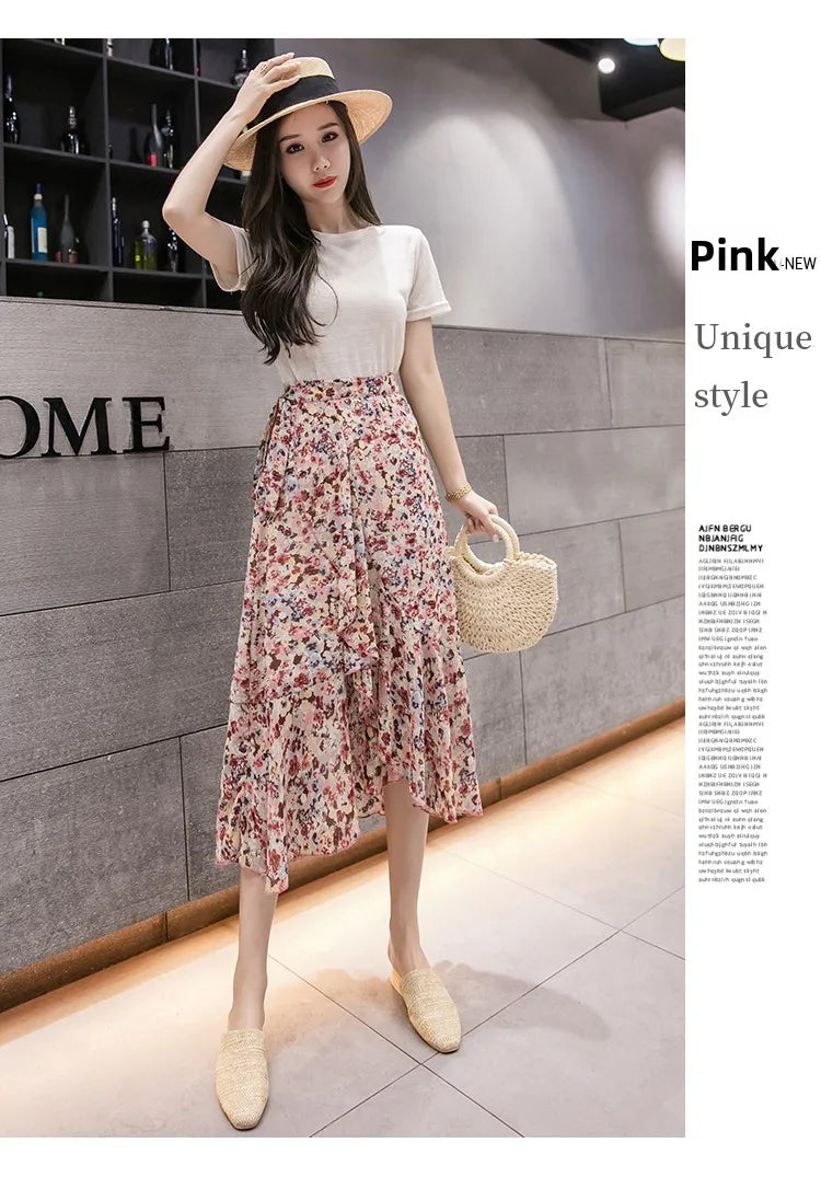 Summer Beach Skirt for Women Floral Print Gown