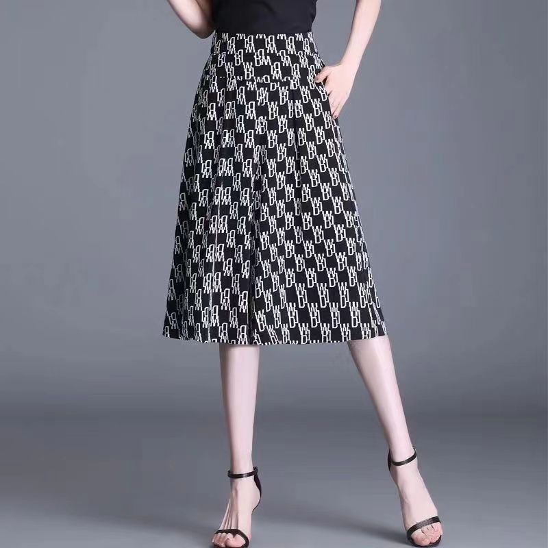 2023 New Summer Fashion Printing High Waist Wide Leg Pants Ladies Office Lady Geometric Elastic Waist Trousers Women Clothing